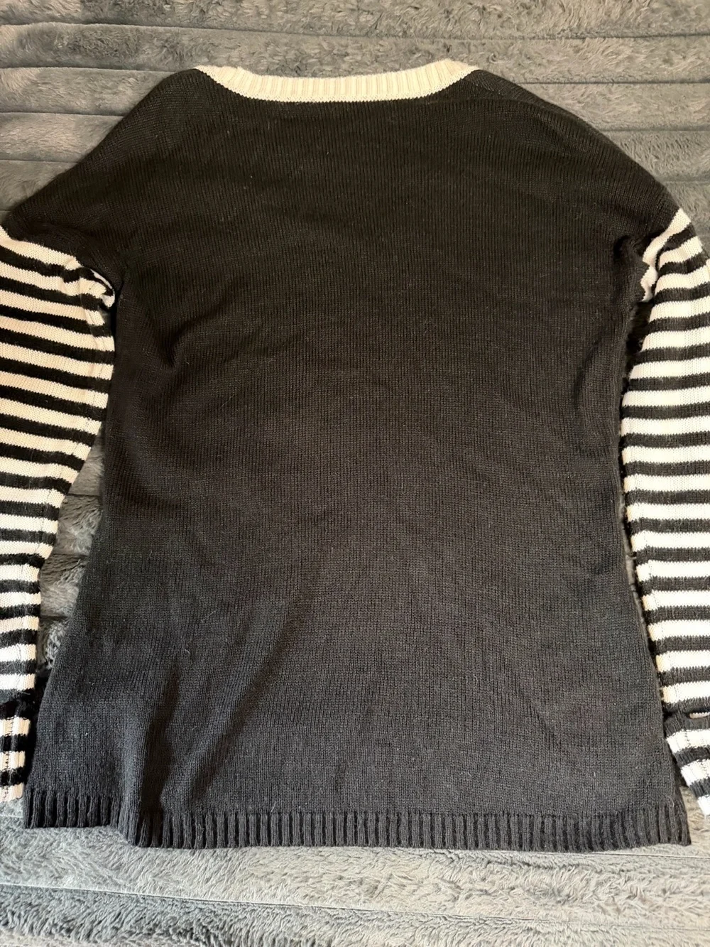 Black & White Skeletal Graphic Crewneck Sweater with Orange Accent